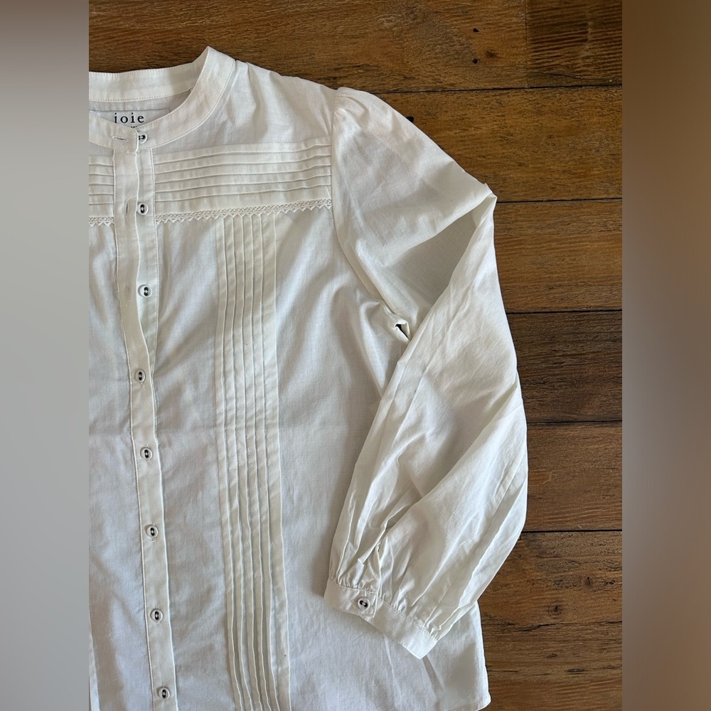 JOIE Vesta Pintucked Cottonvoile Blouse long sleeve minimalist preppy Feminine - Picture 8 of 15
